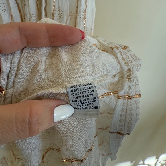 Boho White Maxi Metallic Detail White Gold Women's Puff Sleeve Dress - Picture 7 of 8